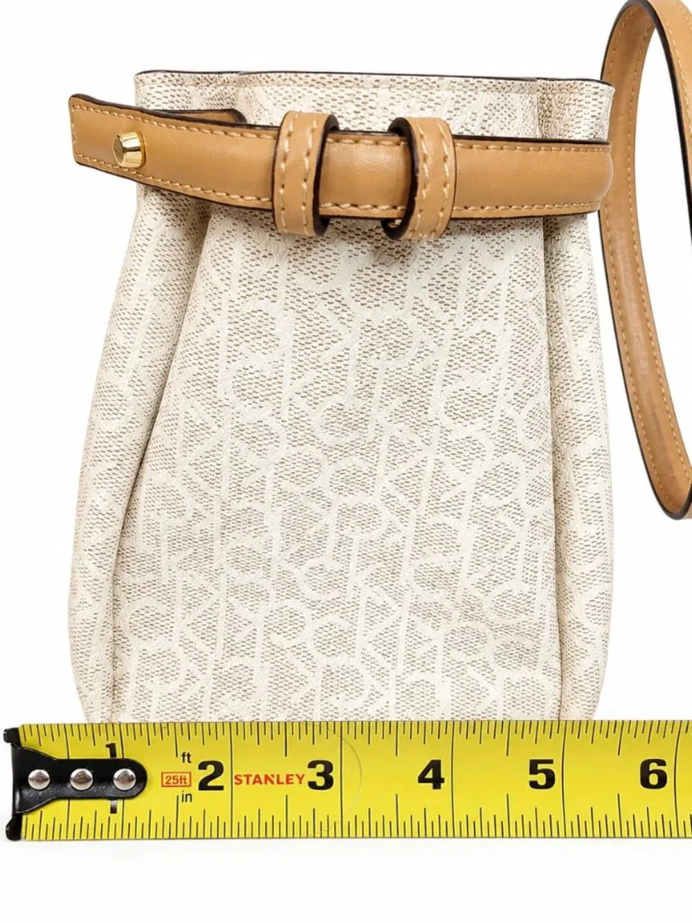 Calvin Klein CK Monogram Beige Tan Shoulder Bag Satchel Purse Gold Hardware